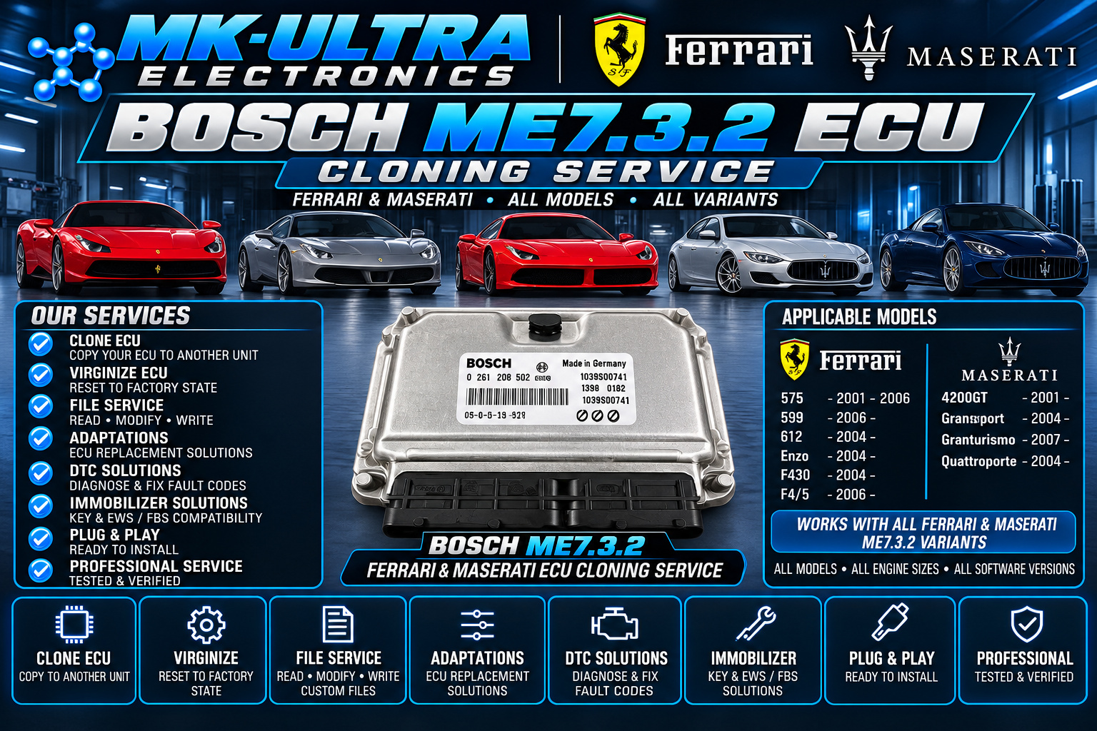 MKUltra_Ferrari_Maserati_ME732_Cloning_Blue Maserati-Ferrari Bosch Me7.3.2 ECU Cloning Service. - Image 1